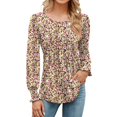 thumbnail image 2 of MSJUHEG Hauts pour Femmes Hauts à Manches Longues Mode Col Rond Imprimé Fleuri T-Shirt Décontracté Hauts d'Automne Jaune L, 2 of 4