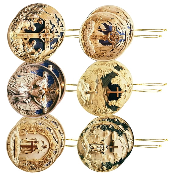 12 Pieces Handmade Wood Ornament Christmas Tree Pendant Holiday Ornament Set for Religious and Festival Decoration