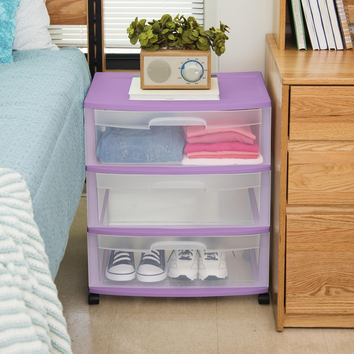 Sterilite Wide 3 Drawer Cart Lilac
