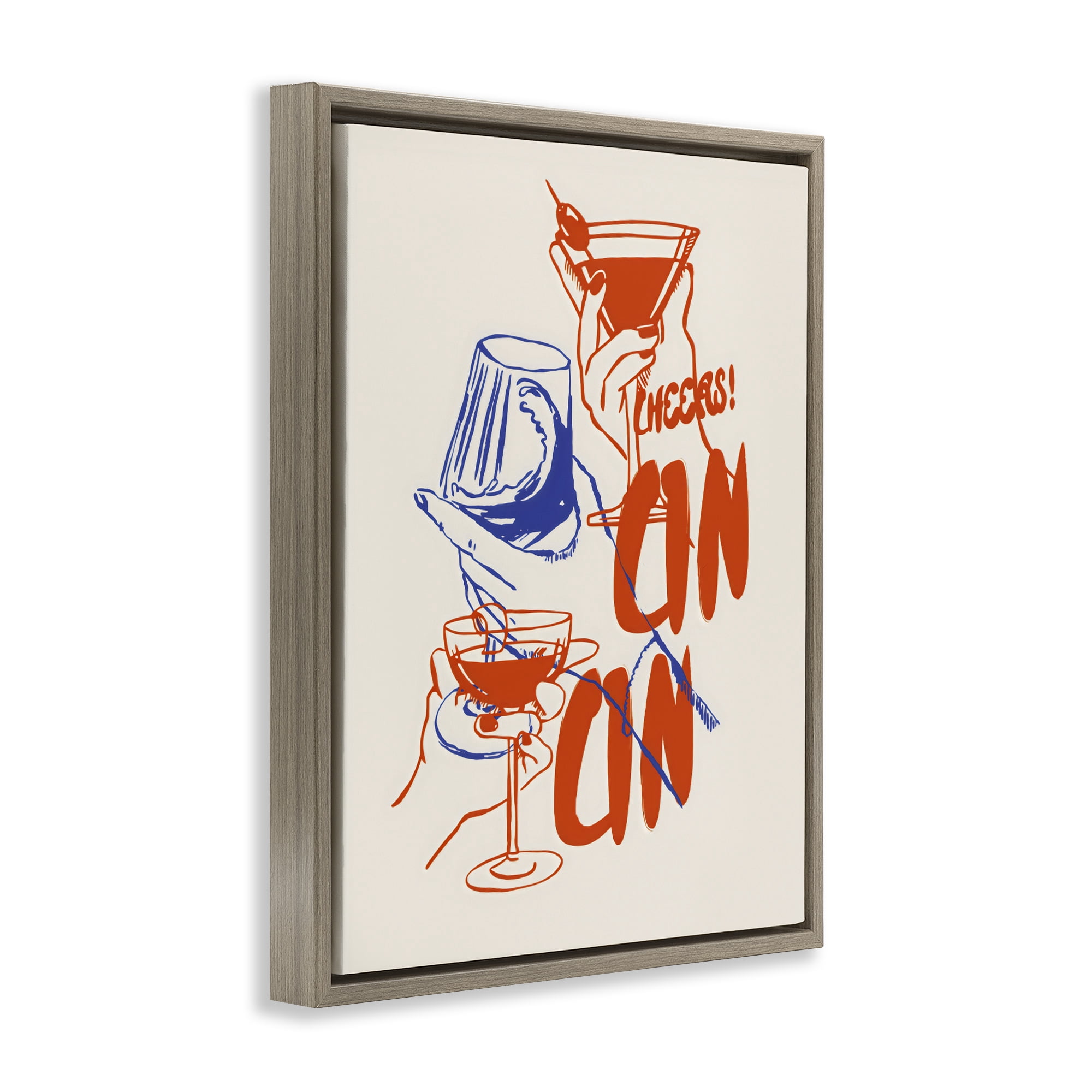 Stupell Industries Retro Cheers Cocktail Toast Brown Framed Floater Canvas Wall Art, design by The Prints Vibe