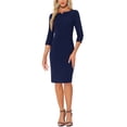 thumbnail image 2 of Vestido Vintage para Mujer Inspire Chic de Manga 3/4, Vestidos Sheath para Trabajar, Talla L, Azul Oscuro, 2 of 6
