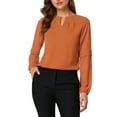 thumbnail image 6 of INSPIRE CHIC Women's Chiffon Blouse Keyhole Neck Patchwork Sleeve Elegant Work Top XL Orange, 6 of 9