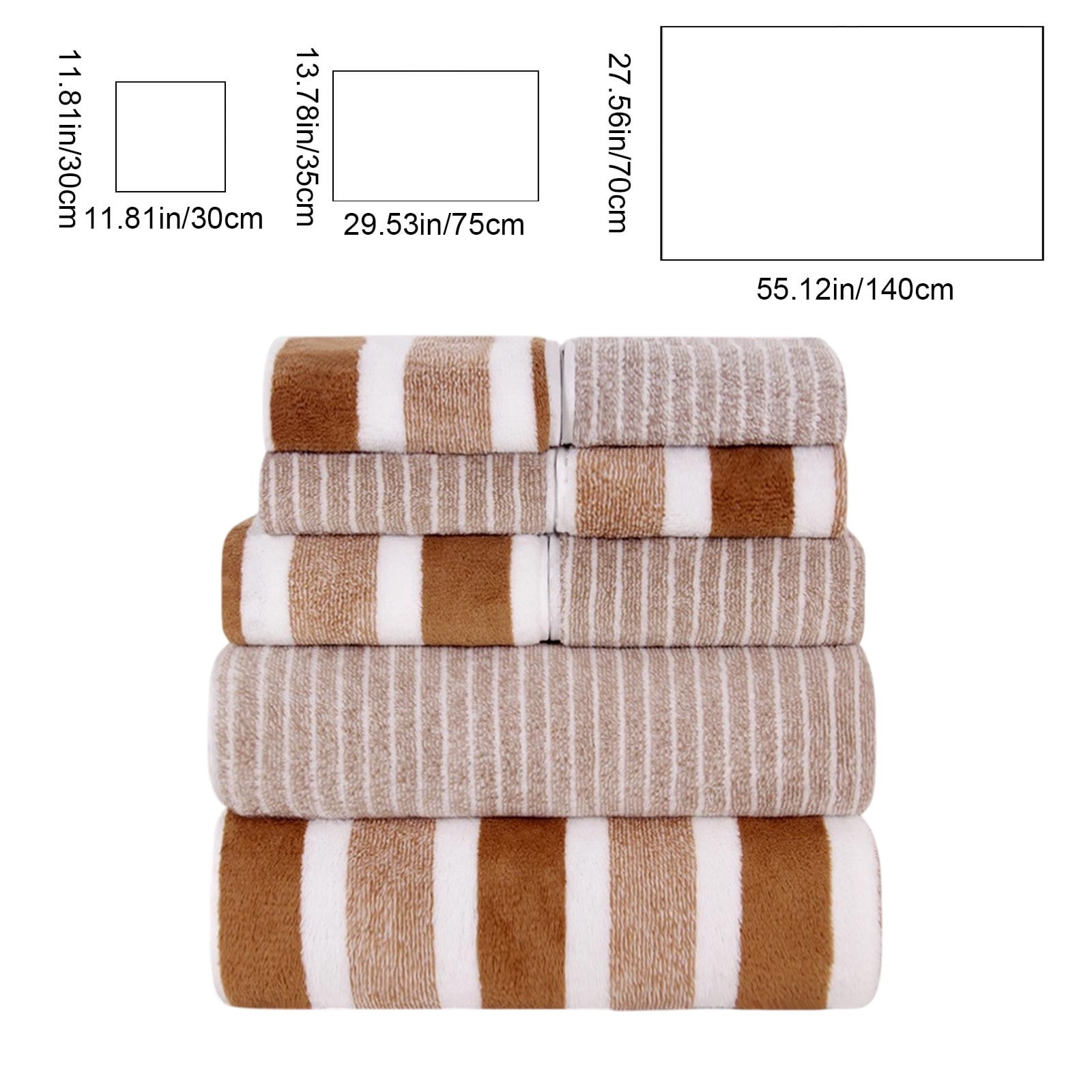 Ultra Soft Bath Towel Set 8-Piece, Velvet Wide Stripe Towel Washcloth Bath Towel, Microfiber Absorbent Quick Dry Towels for Bathroom, Spa, Gym, Pool Shower Beach (Brown)