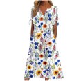 thumbnail image 1 of Robe Décontractée pour Femmes pour l'Été, Imprimé Vintage, Robe T-Shirt à Manches Courtes, Ample, Midi de Plage, Robe d'Été avec Poches, 1 of 5