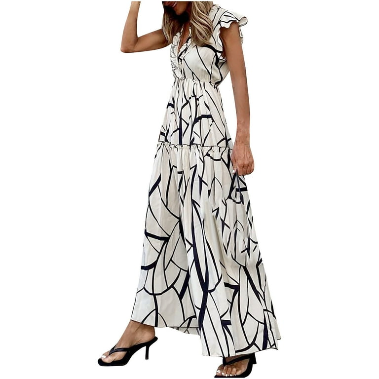 Wycnly V-Neck Striped Casual Maxi Summer Dress for Women Wycnly V-Neck Striped Casual Maxi Summer Dress for Women