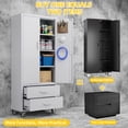 thumbnail image 5 of Aobabo Metal Gargae Cabinet with 2 Drawer & Pegboard, Lockable Storage Cabinet with Wheels, 3 Adjustable Shelves and Hooks, for Home, Office, Garage, Classroom, Assembly Required,White, 5 of 9