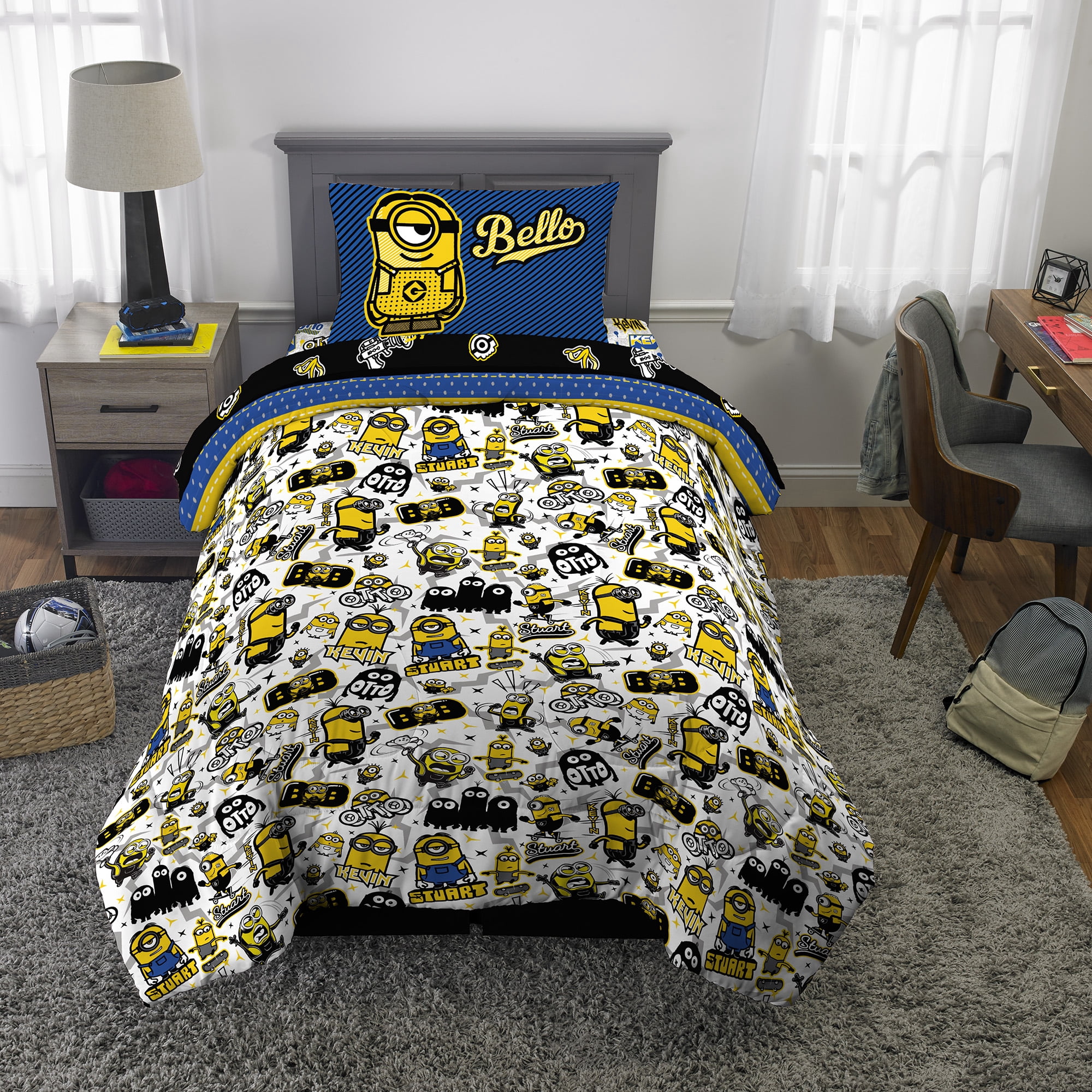 Minions Kids Twin Bed in a Bag, Comforter and Sheets, Yellow, Universal