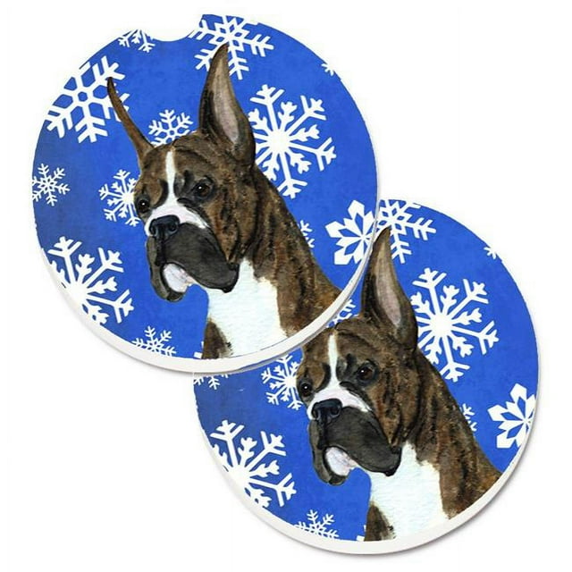 Carolines Treasures SS4691CARC Bulldog Flocons de Neige Rouges et Verts Anglais Ensemble de Noël de 2 Porte-Gobelets sous-Verre de Voiture
