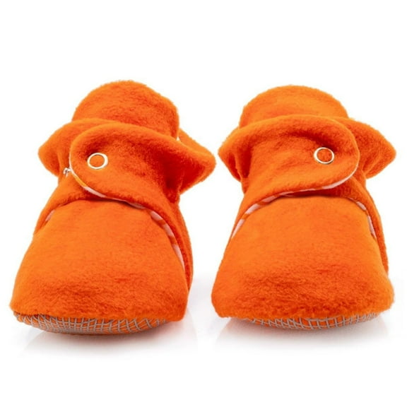 Anti-Slip Sole, Fleece Baby Booties, Newborn Home Booties, Sweat Proof Organic Cotton Lining, Orange