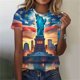 thumbnail image 2 of Tops de Ajuste Suelto para las Mujeres Sudadera Casual Impresa Manga Corta Cuello Redondo Superior, Poliéster, 2 of 8