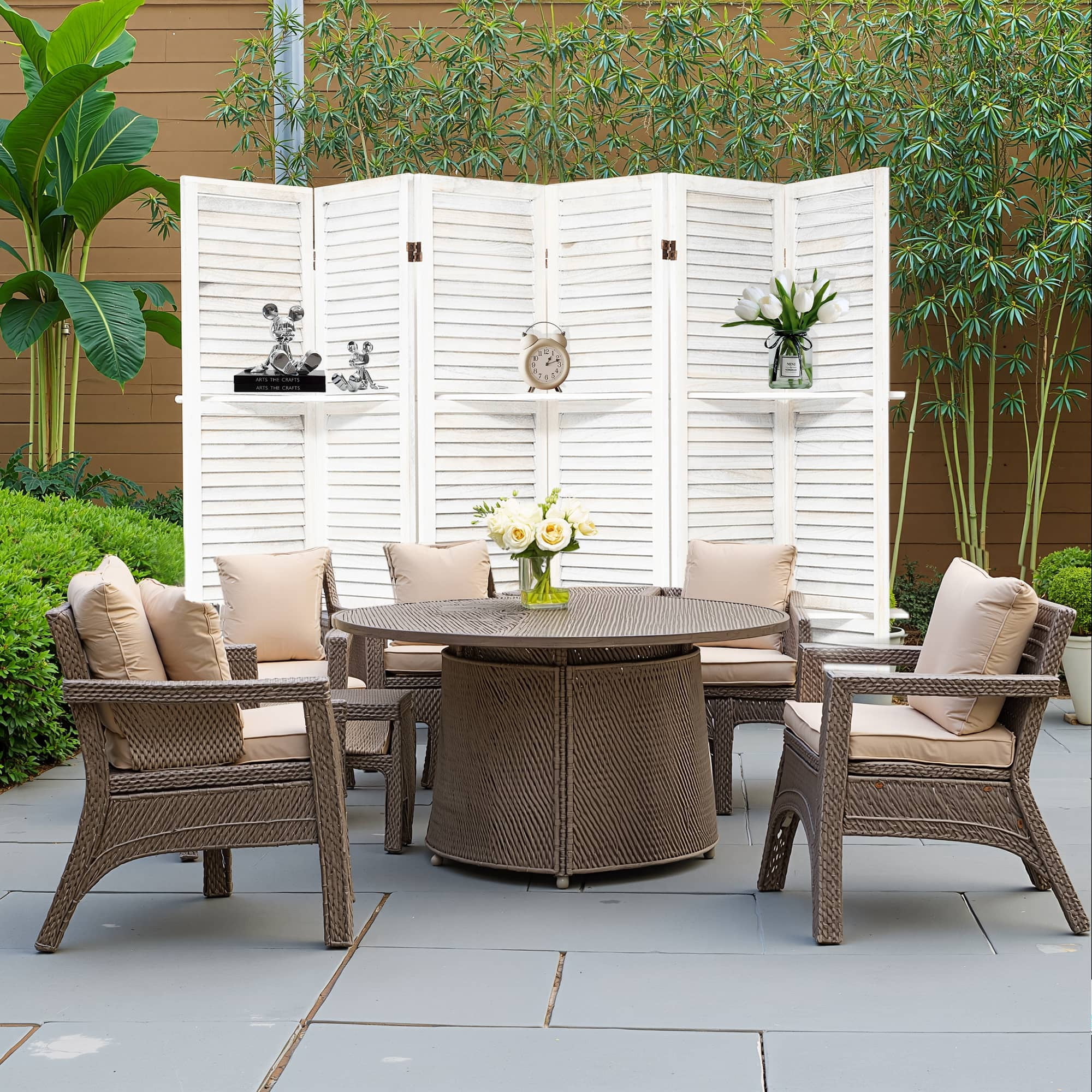 MAYEERTY 6 Panel Room Divider with Display Shelves, Freestanding Wood Privacy Screen, White