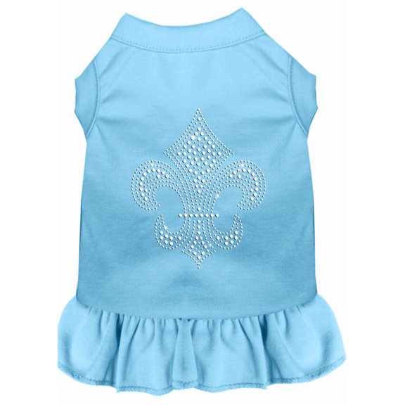 Pet Dog Cat Dress Rhinestone, "Silver Fleur De Lis"