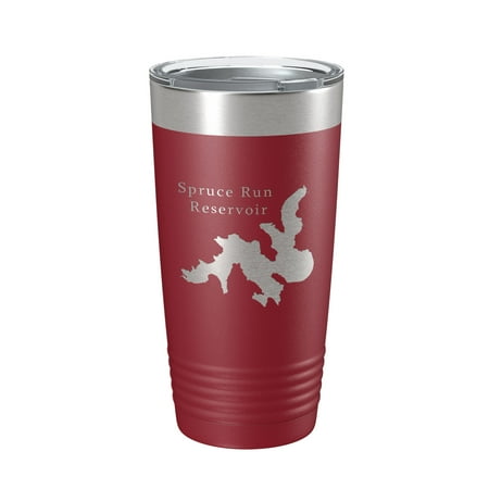 

Spruce Run Reservoir Tumbler Lake Map Travel Mug Insulated Laser Engraved Coffee Cup New Jersey 20 oz Maroon