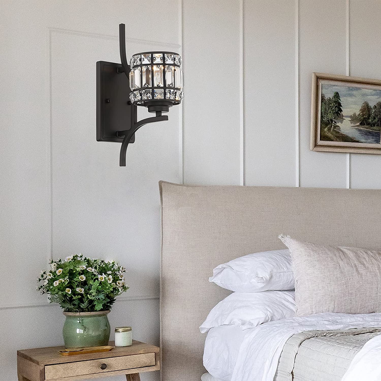Vanity Art 1 Light Dimmable Vintage Black Armed Sconce Lighting | Modern Fixtures Accent Wall Lights for Bedroom Entrance Doorway Dining Room Living Room Hallway Bathroom Scones S4001BK-MS02