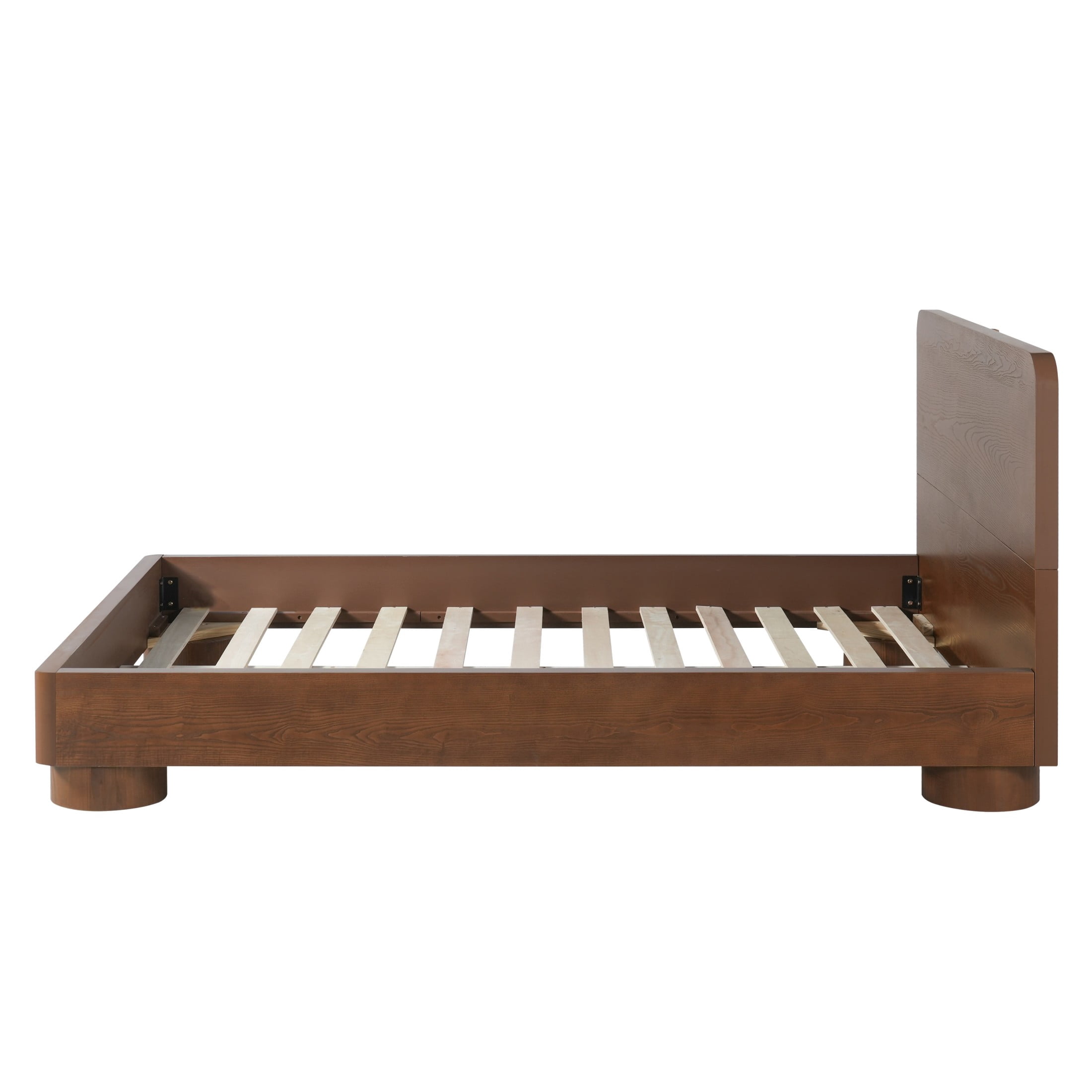 Christopher Knight Home Queen Modern Platform Bed with Rounded Headboard, Wood Frame, Walnut Finish