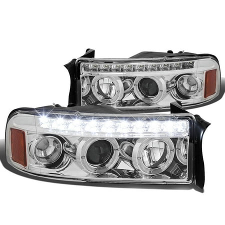 Ram Head Ring For 1994 to 2001 Dodge Ram LED DRL Strip Dual Halo Ring Projector Headlight Chrome Housing Amber Corner Headlamp 95 96 97 98 99 00 1500 2500 3500 ()