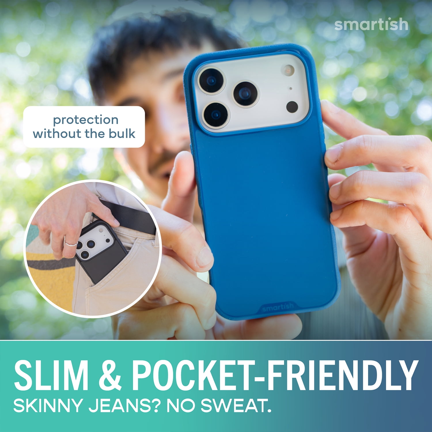 Smartish® iPhone 17 Pro MagSafe Case - Gripmunk Magnetic Slim Case [Lightweight + Protective] Thin Grip Cover with Microfiber Lining for Apple iPhone 17 Pro - Blues on The Green