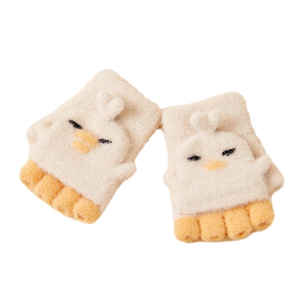 Guantes convertibles con parte superior abatible para niños, con patrón de pajaritos, cálidos guantes de punto sin dedos para niños y niñas de 2 a 6 años