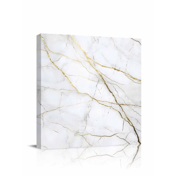 Gold White Marble Canvas Wall Art, Gold Lines Abstract Modern Framed Wall Decor Modern Artwork Prints Painting for Living Room, Bedroom, Kitchen & Cafe Decor 8x8 Inch