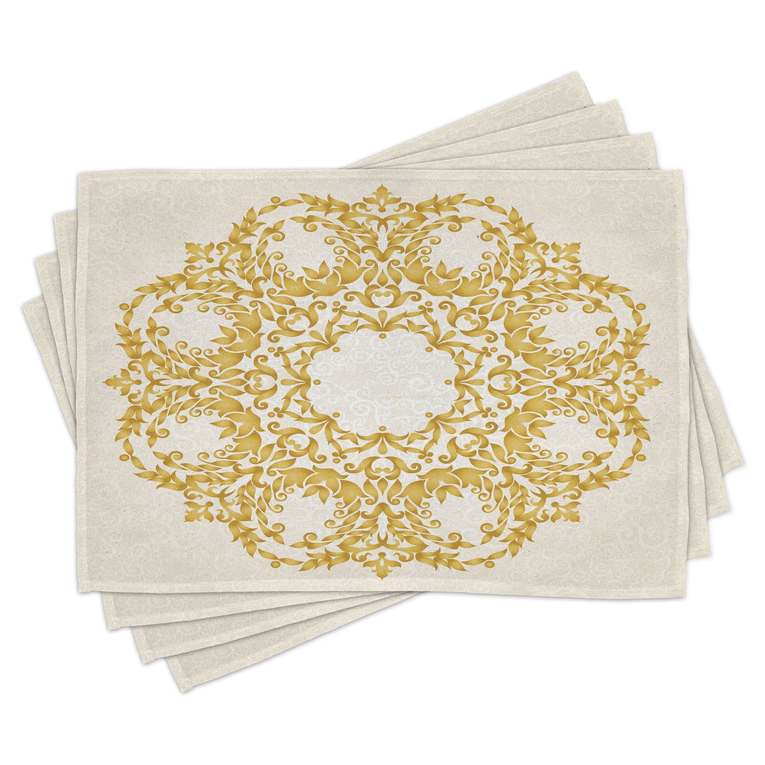 Victorian Placemats Set of 4 Traditional Gold Floral Round Circle with