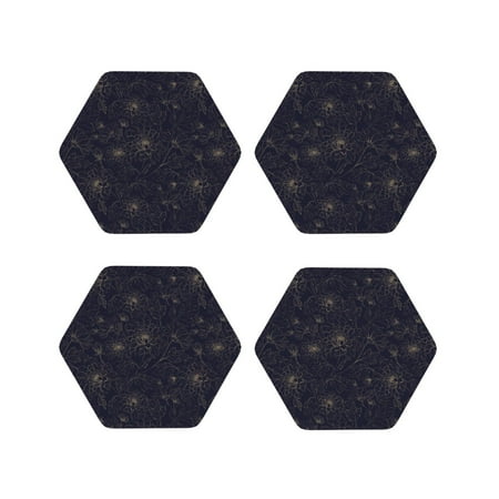 

Matuu Copper-Gold Gloss Outline Chrysanthemum for Cup Coasters Set of 4 Leather Coasters Desk Coasters for Office Measures 4” x 4”-Hexagon