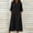 Black#1, variant on Women's Cotton Linen Summer Dress V-Neck 1/2 Sleeve Button Stand Collar Midi Dress with Pockets, Lightweight Flowy Beach Sundress