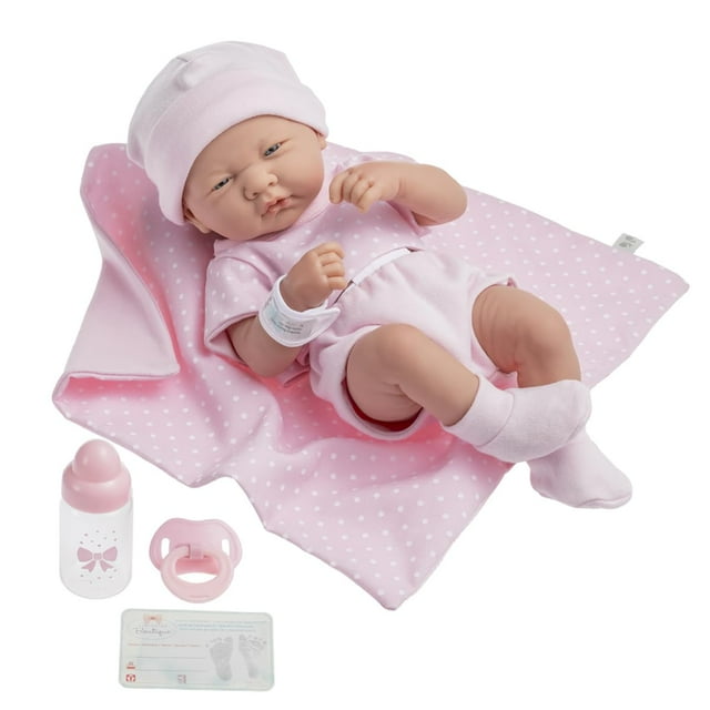 JC Toys 18541 La Newborn Boutique 14 Inch Doll, 9 Piece Set, Real Girl in Pink