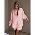 thumbnail image 4 of Women'S Cotton Cardigan Long Sleeve Top and Shorts Set Minimalist Solid Color Loungewear Outfit Light Pink M, 4 of 8