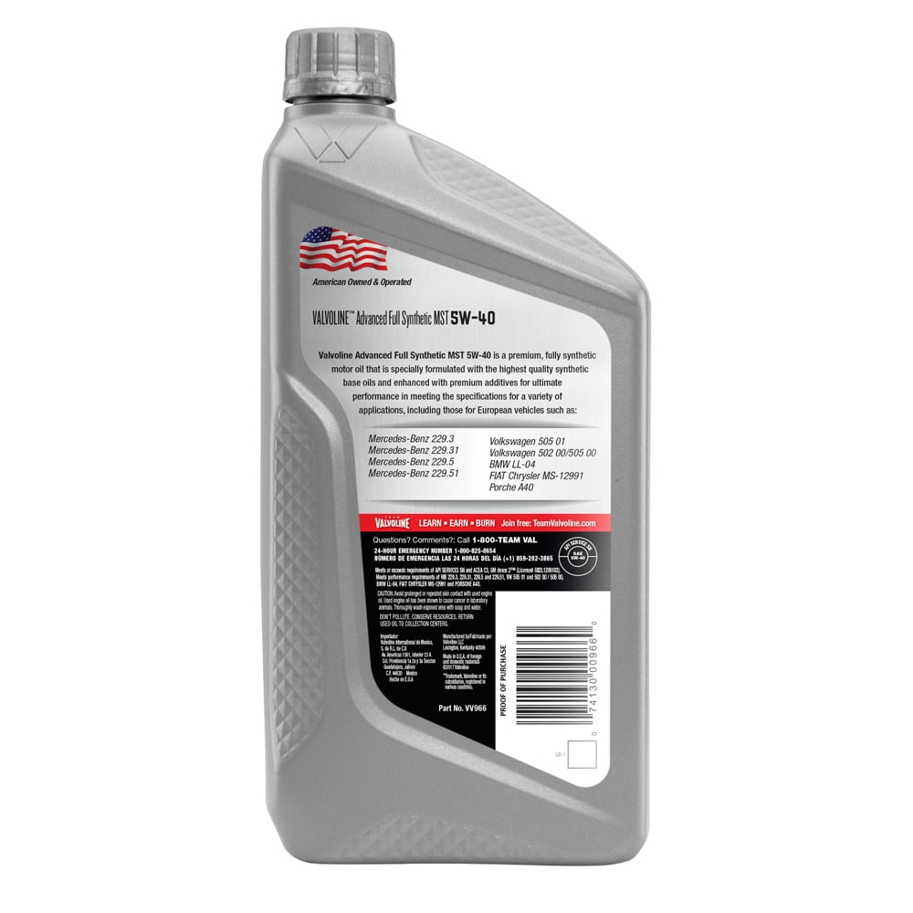 3 Pack Valvoline Advanced Full Synthetic Sae 5w 40 Mst Motor Oil 1 Quart Walmart Com