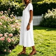 thumbnail image 6 of PRINxy Women's V Neck Short Sleeve Button Front Cotton Linen Shirt Dress with Pockets Loose Long Dress for Summer Daily Wear Vacation White XL, 6 of 6