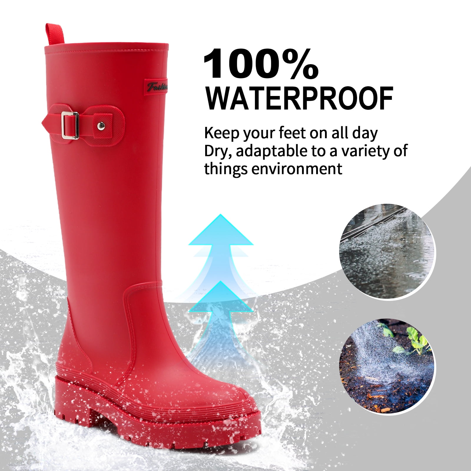 Lcamaw Rain Boots for Women, Anti-Slip Rubber Boots Waterproof Garden Muck Boots Durable Slip Resistant, Tall Water Shoes Comfort Fishing Boot Knee High Work