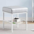 thumbnail image 2 of Tcbosik Square Ottoman with Shelf, Shoe Changing Stool - 300 lbs Capacity, Faux Leather Upholstered Bench with White Metal Legs, Easy Assembly, Silver, 2 of 6