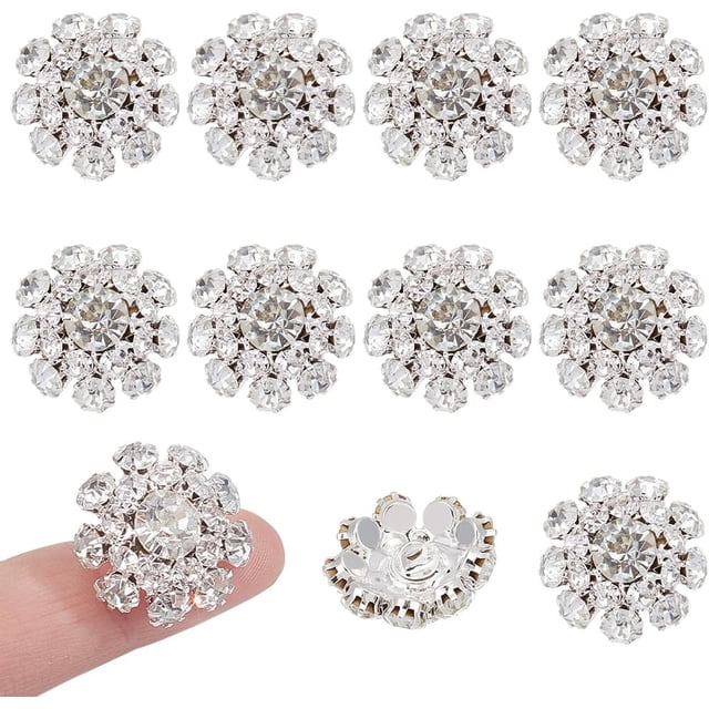 10Pcs Brass Rhinestone Buttons Cover 21mm Sleeve Buttons Cover Flower Buttons Cover Detachable Shirt Button Clips Buttons Jewelry for Dress Suit Tux Shirt Accessories