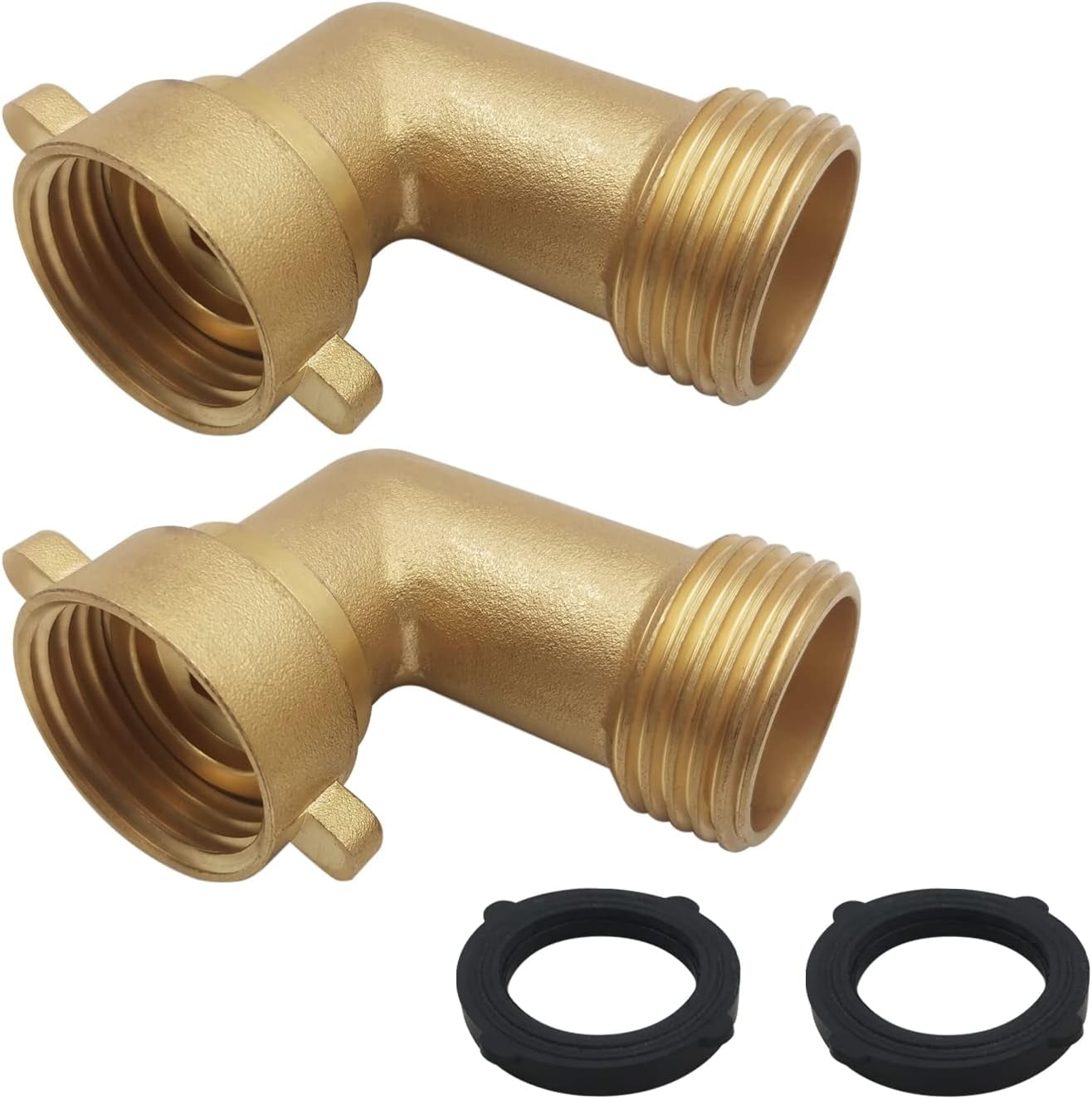 HRTGFD-Garden Hose Connector, 90 Degree Elbow Adapter Hose Quick Connect Fittings (2-Pack) 3/4 Inch, Solid Brass Pipe Fitting