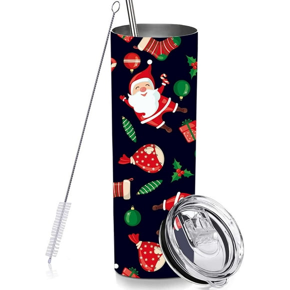 Valentine Skinny Tumbler 20 OZ with Lid and Straw, Valentine Snowman Santa Coffee Mug Holiday Gifts for Men Women Girls