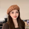 thumbnail image 4 of Women's Plaid Beret Hat, Wool Blend Vintage England Retro Painter Cap, Tartan Artist Hat for Daily Casual Wear, School, and Fashion Gift Khaki, 4 of 5