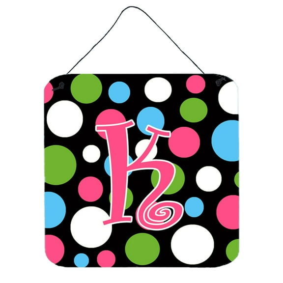 Letter K Initial Monogram - Polkadots and Pink Wall or Door Hanging Prints