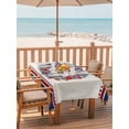 thumbnail image 2 of Outdoor Tablecloth with Umbrella Hole for Patio/Picnic/Party/Camping, Patriotic American Flag Waterproof Table Cloth Rectangle Table Cover Washable, Blue Red Flowers Wreath Retro Beige (52"x 70"), 2 of 9