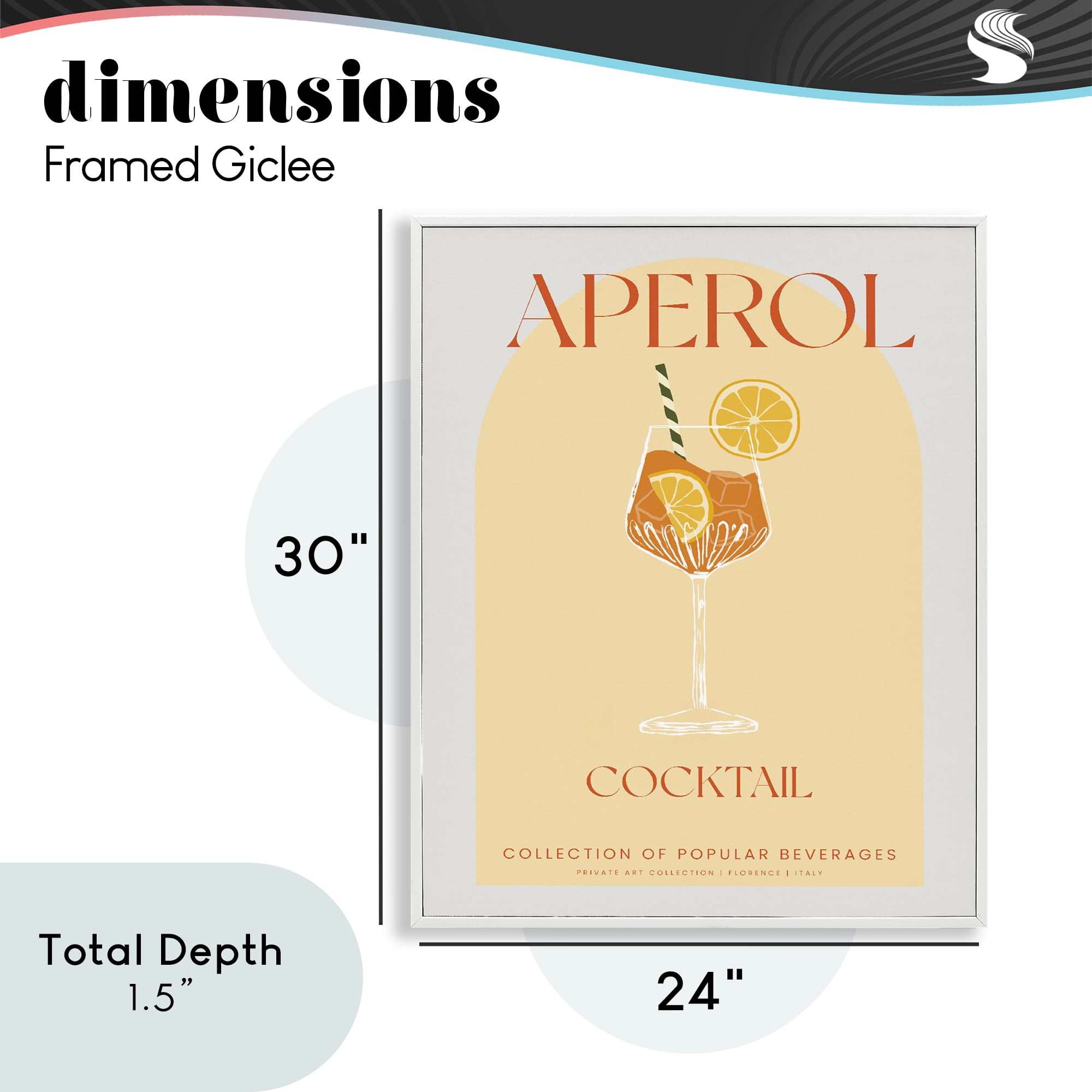 Stylish Retro Aperol Cocktail White Framed Giclee Art, design by Lil' Rue