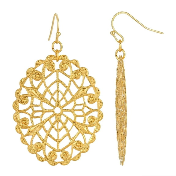 1928 Jewelry Gold Tone Oval Filigree Drop Earrings