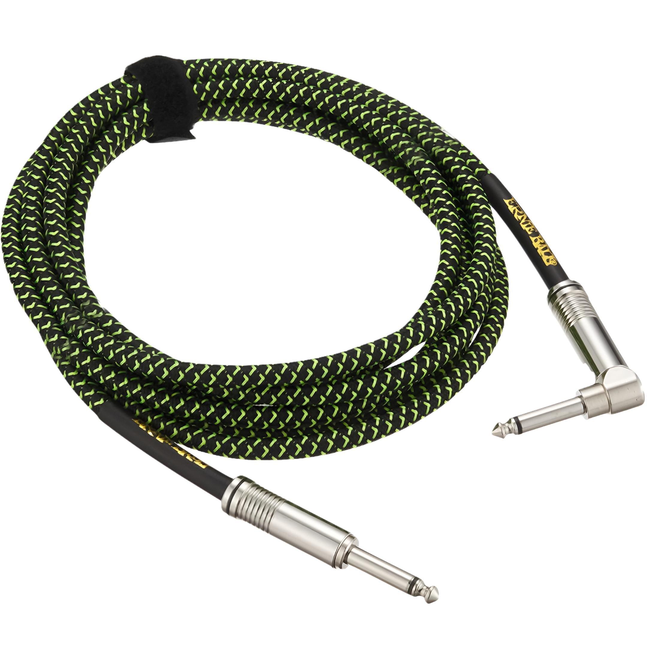 Ernie Ball Braided Instrument Cable, Straight/Angle, 10ft, Neon Green/Black P06077