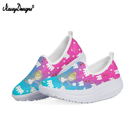 

Gradien 3D Printing Lady Casual Slip On Sneakers Tooth Paintting Travel Walk Swing Shoes Lightweight Platform Mujer