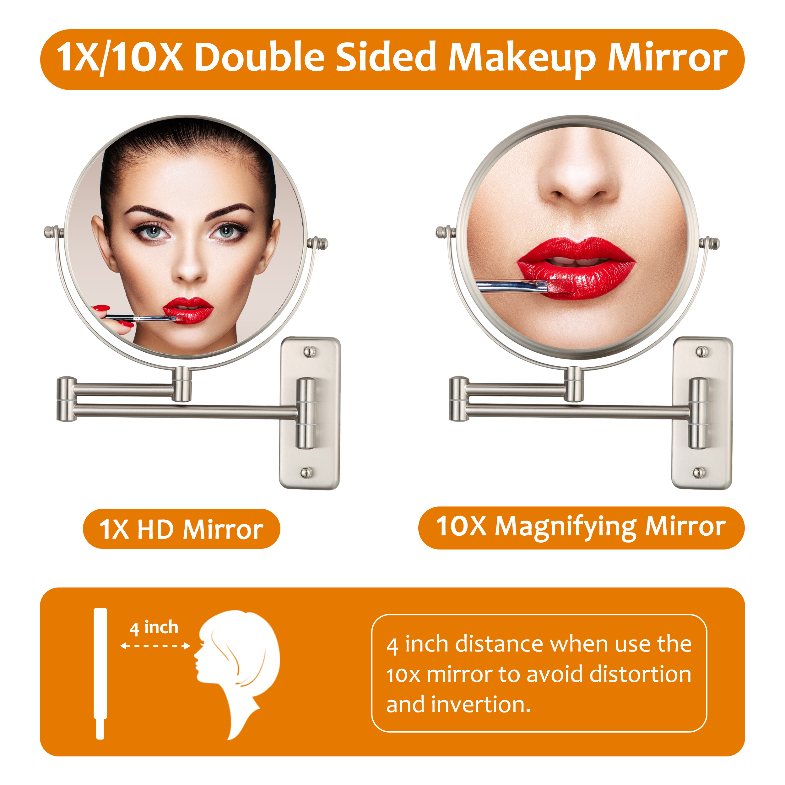 Decluttr 10X Magnifying Wall Mount Mirror, 8-Inch, Nickel photo 2