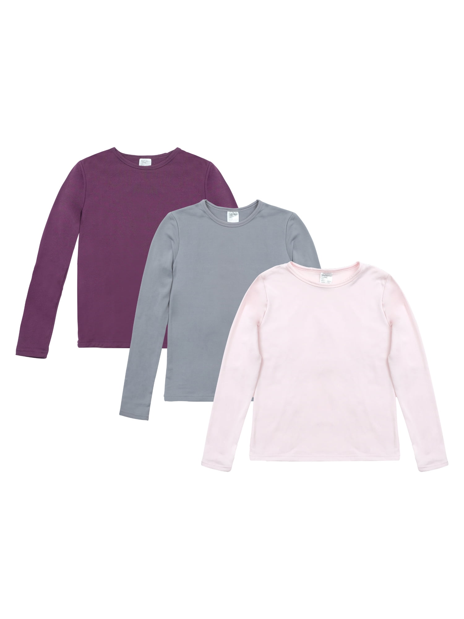 Real Essentials Girls Thermal Top, 3 Pack FleeceLined Thermal Long