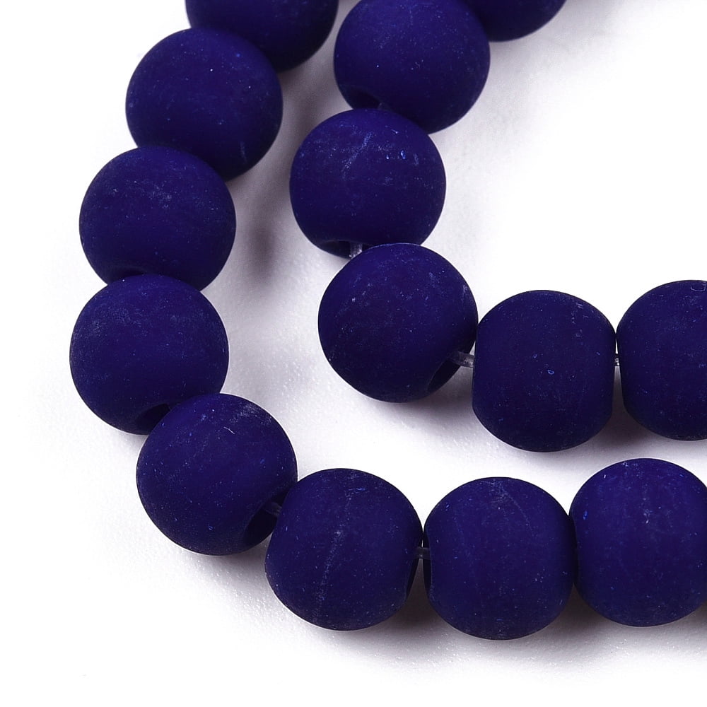 Opaque Glass Beads Strands Frosted Round Dark Blue 6~6.5mm Hole: 1.4mm about 67~70pcs/strand 14.76 inch~15.16 inch(37.5~38.5cm)