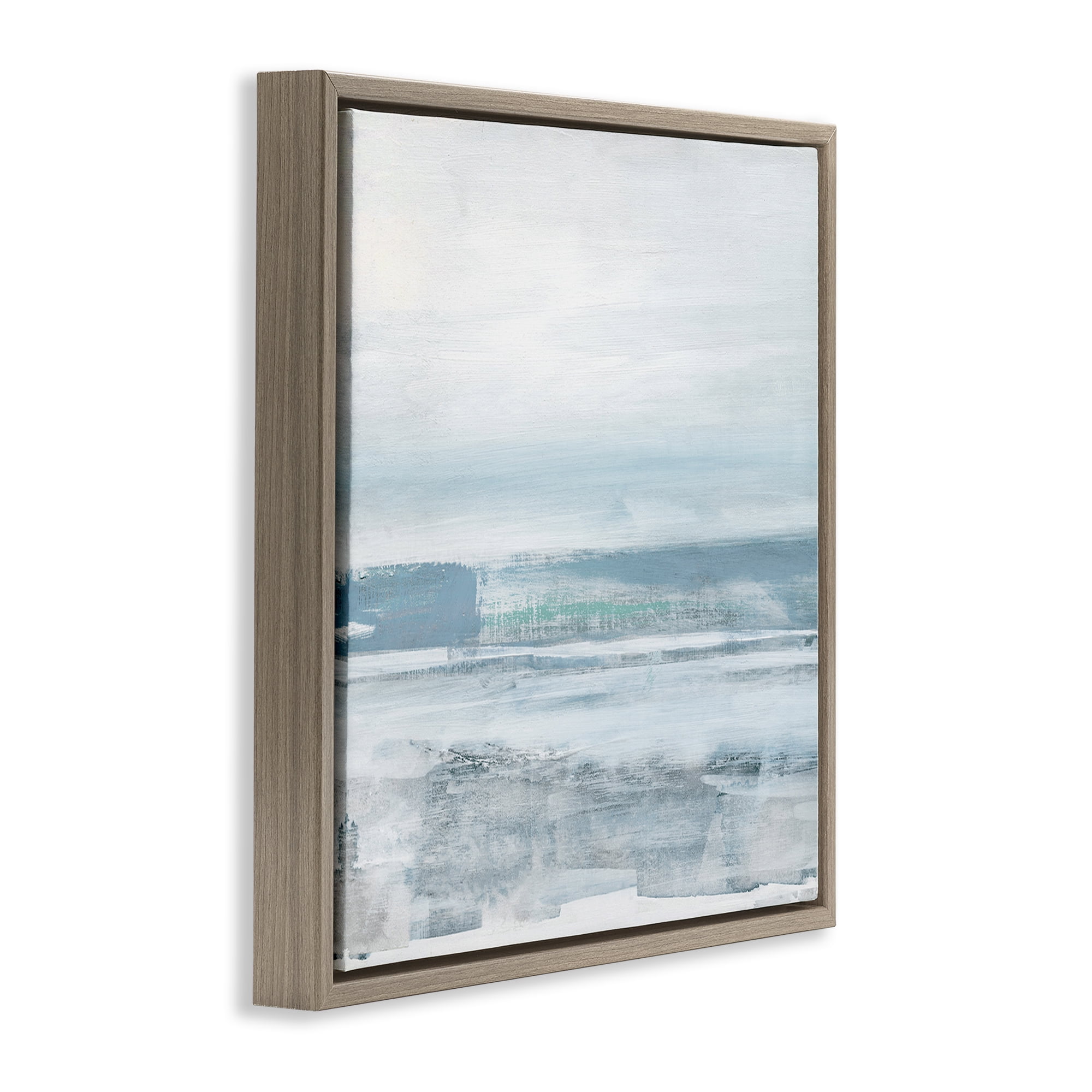 Stupell Industries Stormy Blue Grey Ocean Abstract Painting Brown Floater Framed Canvas Art Print Wall Art, 18 x 18