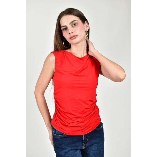 Blusa drapeada sin mangas /Juvenil, 0318 (Rojo) rojo EG