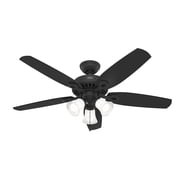 Hunter 52 inch Indoor Ceiling Fan with LED Lights - Black Ceiling Fan with Pull Chain, For Bedroom or Living Room, Standard Mount, No Remote, 5 Blades, Includes Bulbs- Builder Plus 52387, Matte Black