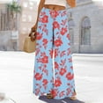 thumbnail image 2 of Sexlip Wide Leg Pants for Women Floral Printed Elastic Waist Drawstring Casual Loose Fit Long Flowy Trousers Blue M, 2 of 8