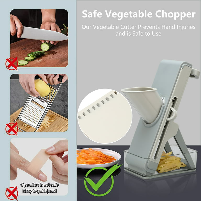 Mandoline Slicer for Kitchen, Chopping Artifact, Vegetable Slicer Cutter,  Food Slice and Julienne for Potatoes, Onions, Cucumbers, Carrots, Fruits,  Veggie Chopper for Vegetables Meal Prep, Gray 